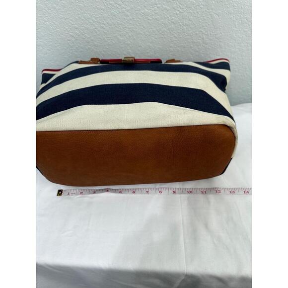 Tommy Hilfiger Striped Canvas Tote Bag Leather Trim Nautical Preppy Coastal Chic - Picture 11 of 16